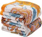 Boho Blanket Soft Muslin BohoThrow Blanket, 100% Cotton Floral Printed Farmhouse Decor All Season Reversible Rustic Throw for Sofa Couch Chair (Beige, 50"x60")