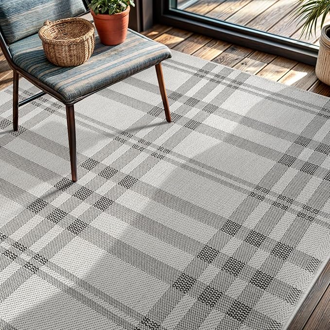 CAMILSON Easy Jute Rug 4x6, Indoor Outdoor Off-White Color Fiber Area Rugs for Living Room Patio and Dining Room Rug, Checkred Boho Woven Design, Easy-Cleaning, Washable Outside Carpet (4 x 6)