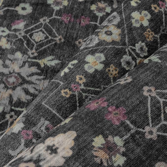 Black 3x5 Area Rug Washable Entryway Vintage Carpet Small Indoor Office Non Slip Low Pile Thin Soft Stain Resistant Accent Throw Rug for Laundry Door Mat Kitchen Bathroom Bedroom Bedside