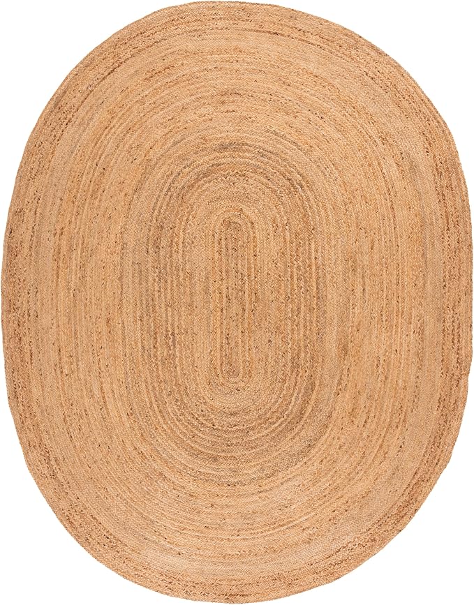 SAFAVIEH Area Rug 8x10 Oval - Cape Cod Collection - Large - Natural Brown, Handmade Braided Flat Weave Jute (CAP252A)