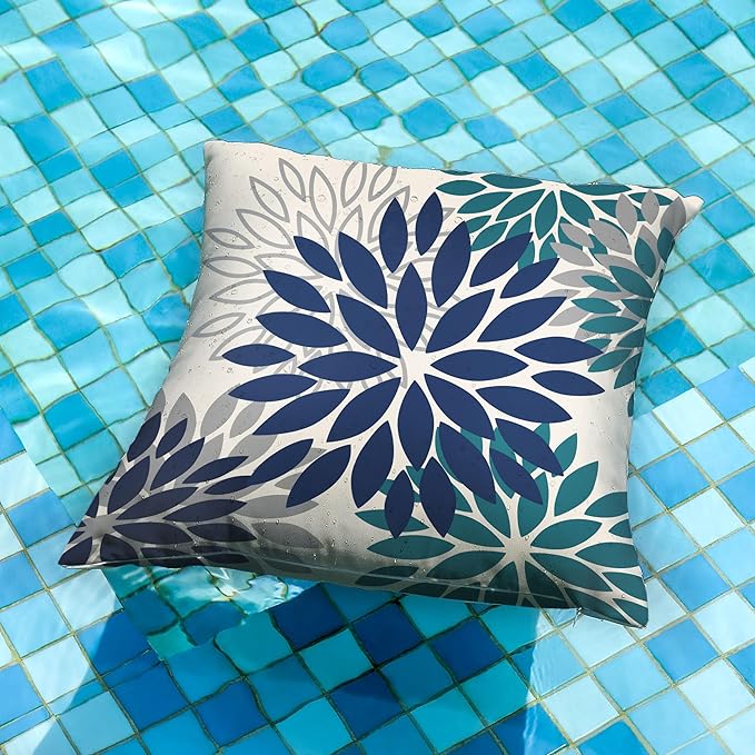 DFXSZ Navy Blue Flower Pillow Covers 16x16 Inch Set of 2 Outdoor Throw Pillows Outdoor Waterproof Decor for Living Room Sofa Patio Funiture Garden Floral Polyester Pillow Covers 002X16