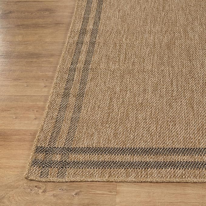 Easy Jute Rugs 6x9 Bordered Natural Color Living Room Indoor Outdoor Area Rug for Patio and Kitchen Rug High Traffic Washable Easy to Clean Solid Boho Woven Design Outside Carpet (6 x 9)