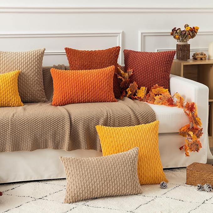Kevin Textile 14x24 Inch Pillow Cover 1 Pack Boho Decorative Soft Striped Corduroy Lumbar Farmhouse Solid Color Accent Rectangle Cushion Case for Living Room Couch Sofa Bed, Tan