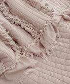 Ultra Soft Pre-Washed Quilted Throw Blanket, Ruffle Fringed Dusty Rose Pink Decorative Throw, Stone Washed Chic Rustic Blanket for Sofa Couch Bed Chair, 50"x 60"