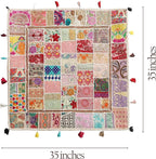 THE ART BOX Cotton Patchwork Vintage Boho Embroidered Floor Pillows & Cushion Cover Dog Pouf Seating Pouf Meditation Pillow Pet Bedding Cat Bed Boho Home Décor (35x35 Inches, Cover Only)