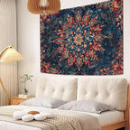 Accnicc Boho Floral Mandala Tapestry for Bedroom Hippie Bohemian Flower Wall Tapestry Aesthetic Small Stained Glass Red Blue Indian Tapestries Wall Hanging for Living Room Dorm Decor 60 x 44 Inch