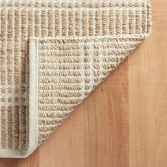 Dash and Albert Arbor Jute Area Rug - 3' x 5' Ivory Stripe Handwoven Accent Rug - Durable, Eco-Friendly, High Traffic Area Kitchen, Hallway, Bedroom
