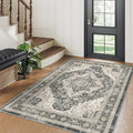 3x5 Area Rug - Washable Kitchen Rugs Non Slip,Soft Low Pile Small Rug for Entryway, Stain Resistant Vintage Area Rugs for Home Decor(Black/Beige, 3'x5')