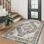 3x5 Area Rug - Washable Kitchen Rugs Non Slip,Soft Low Pile Small Rug for Entryway, Stain Resistant Vintage Area Rugs for Home Decor(Black/Beige, 3'x5')
