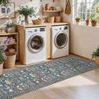 Washable 2x8 Hallway Runner Rug: Vintage Water-Resistant Kitchen Entryway Rug Ultra Soft Living Room Bedroom Carpet Non Slip Indoor Low Pile Floor Mat for Bathroom Dining Room(2x8,Floral/Blue)