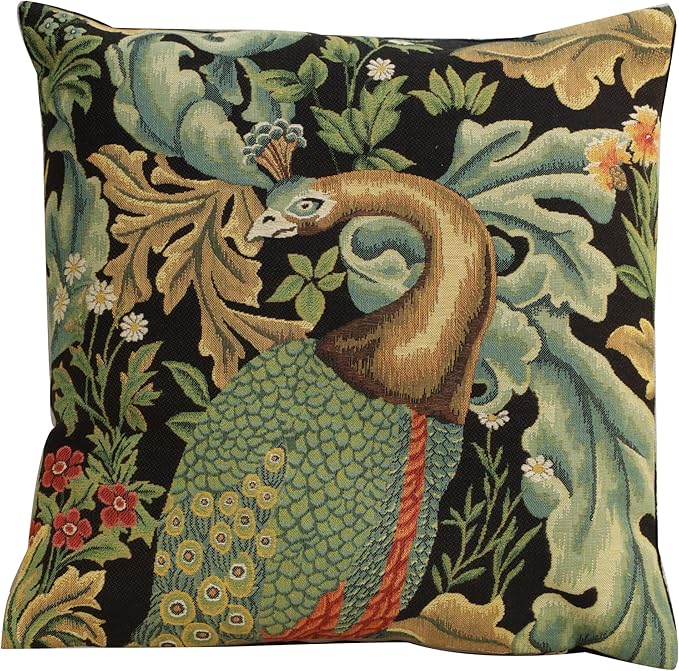 Charlotte Home Furnishings Throw Pillow Covers Decorative Boho Pillow Covers for Couch Living Room Black Peacock Square Cushion Cases 18x18 in European Cotton Jacquard Woven for Cozy Bedroom Decor