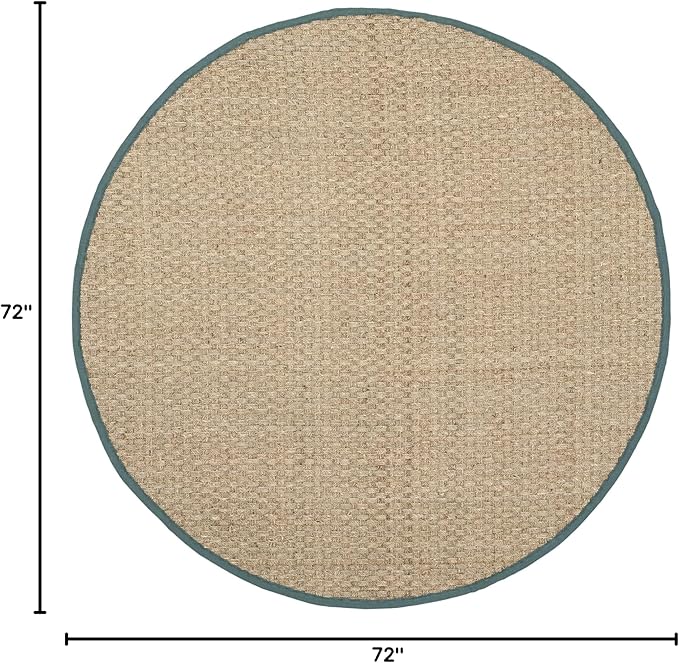 SAFAVIEH Area Rug 6' Round - Natural Fiber Collection - Natural & Light Blue, Seagrass, Basketweave Pattern with Border (NF114M)