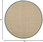 SAFAVIEH Area Rug 6' Round - Natural Fiber Collection - Natural & Light Blue, Seagrass, Basketweave Pattern with Border (NF114M)