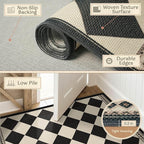 Black and White Checkered 2x5 Easy Jute Laundry Room Rug Runner, Laundry Floor Mat, Washable Non Slip Diamond Boho Carpet for Entryway, Bathroom, Kitchen, Checkerboard Modern Farmhouse Mat