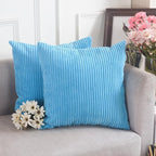 Home Brilliant Decorative Pillow Cover Light Blue Soft Velvet Corduroy Striped Set of 2 Square Throw Pillow Covers for Couch, 18 x 18 inch, Teal