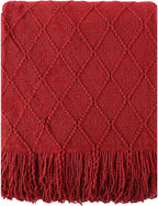 BATTILO HOME Christmas Decor Red Throw Blanket for Couch, Boho Bed Throws for Foot of Bed, Decorative Red Throws for Sofa Living Room, 50"x60"