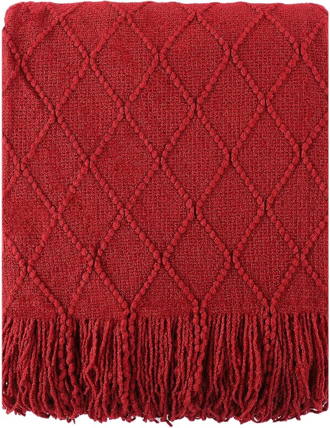 BATTILO HOME Christmas Decor Red Throw Blanket for Couch, Boho Bed Throws for Foot of Bed, Decorative Red Throws for Sofa Living Room, 50"x60"