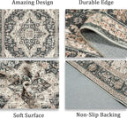 Washable Area Rugs 5x7, Ultra-Thin Rugs for Living Room, Bedroom, Dining Room, Stain Resistant Anti Slip Backing Area Rug, Super-Soft Floral Vintage Home Decor Rug (Black/Beige, 5'x7')