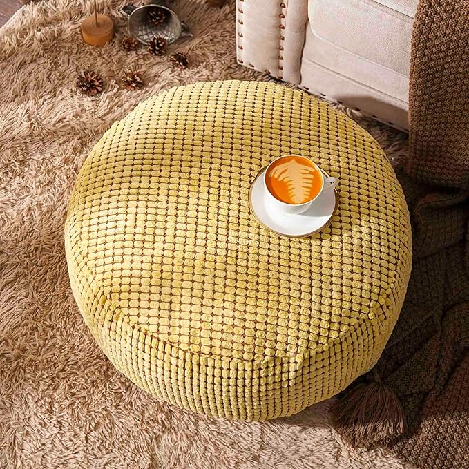 SUTAVIA Pouf Ottoman Cover Unstuffed Pouf Seat Decorative Soft Storage Bean Bag 20x20x8 Inches Floor Footrest for Living Room Bedroom (Yellow, Round)