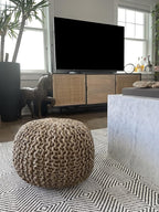 S & L Homes Pouf Ottoman - 100% Natural Jute Braided- Footrest Pouf Hand Knitted - Traditional Cord Boho Pouffe - for The Living Room, Bedroom, Nursery, Patio, Lounge (20" x 20" x 14")