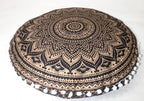 CRAFT KALA Boho Large Floor Pillow Pouf Cover Mandala Meditation Room Pillow Cover for Adults Round Bohemian Seating Pouf Cushion Cover for Kids Playroom 22" Black Gold Ombre