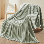 NEWCOSPLAY Super Soft King Blanket Sage Green Premium Silky Flannel Fleece 3D Ribbed Jacquard Lightweight Bed Blanket All Season Use (Sage Green Ribbed, King(90"x110"))