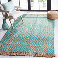 SAFAVIEH Natural Fiber Collection Area Rug - 5' x 8', Turquoise & Natural, Handmade Boho Diamond Tassel Jute, Ideal for High Traffic Areas in Living Room, Bedroom (NF266C)