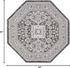 Rugs.com Outdoor Aztec Collection Rug – 5 Ft Octagon Charcoal Gray Flatweave Rug Perfect for Living Rooms, Kitchens, Entryways