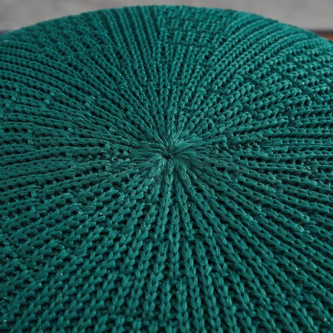 ARTPLAN - Round Knit Pouf - Woven Floor Ottoman - Handmade & Hand Stitched - 19.7 Dia x 12.8 High - Boho Home Décor - Living Room - Bedroom,Invisible Green