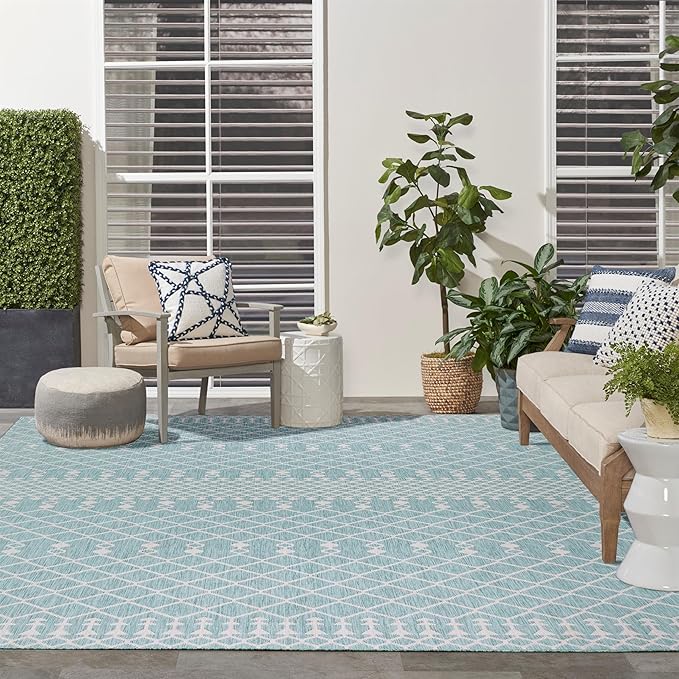 Nourison Home Positano Aqua 9' x 12' Area Rug - Easy Clean, Non Shedding, Bed Room, Living Room, Dining Room, Kitchen (9' x 12')