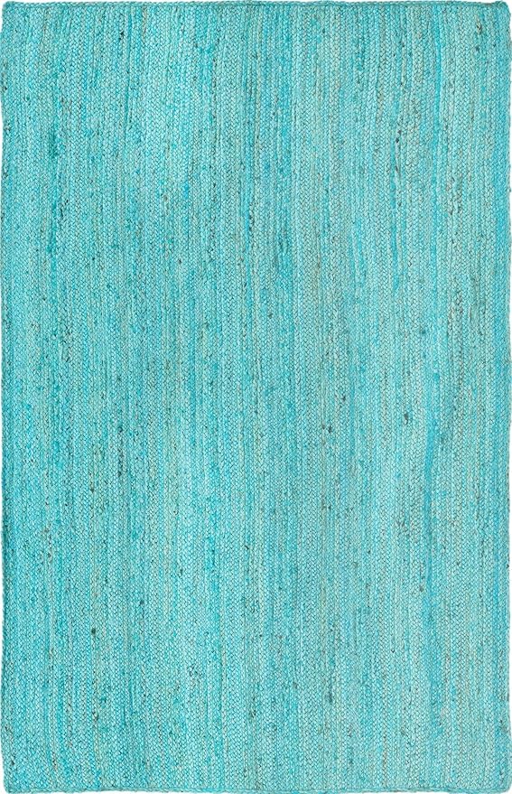 Unique Loom Braided Jute Collection Area Rug - Dhaka (5' 1" x 8' Rectangle, Turquoise)