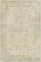 GENIMO 5X7 Washable Vintage Area Rugs for Living Room, Non-Slip Low Pile Chenille Print Rug, Soft Rugs for Bedroom Dining Room Home Office, Linen & Taupe