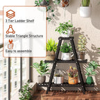 GHWIE Plant Stand Indoor Plant Shelf Outdoor bamboo Plant Rack, 3 Tiers Ladder Plant Holder Flower Stand for Living Room Balcony Garden Patio,Living Room Boho Home Decor for Gardening Gifts (Black)