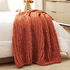 Amélie Home Chunky Knit Throw Blanket for Couch, Soft Chenille Crochet Blanket for Sofa, 50"x60", Burnt Orange