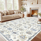 AMADA HOMEFURNISHING 9x12 Washable Area Rug, Low-Profile Large Area Rug with Non-Slip Backing & Durable Edge Binding, Vintage Large Rugs for Living Room, Bedroom & Dining Room