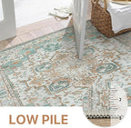 GENIMO 6x9 Area Rugs for Living Room, Machine Washable Non Slip Vintage Rugs, Low Pile Lightweight Chenille Print Rug for Bedroom, Dining Room, Home Office, Cyan