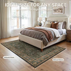 Bavni Area Rugs for Living Room, 5x7 Area Rugs Non-Slip Washable，Ultra-Thin Aesthetic Boho Rug for Bedroom Dinning Room Office, Dark Green/Multi