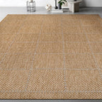 Beverly Rug Easy Jute Checkered Squared Rug 6x9 Washable Durable Indoor Outdoor Area Rugs for Living Dining Room Patio Office Stain Resistant Non Shedding Casual Indoor Outside Carpet 6 x 9 Natural