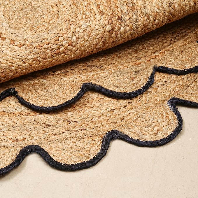 Hand Woven Braided Jute Rug - 5' Round - Reversible Farmhouse Dining Room Rug, Living Room, Bedroom, Kitchen - Natural Decorative Floor Boho Entry Area Rugs - 5 Foot Round Rug