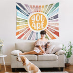 WARDOS Boho Sunshine Tapestry, You Are Inspirational Tapestry Wall Hanging, Colorful Boho Sun Positive Affirmation Wall Blanket Decor for Kids Room Nursery Playroom Classroom, 50x60 Inch