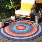 SAFAVIEH Washable Rug Outdoor Braided Collection - 5' Round, Red & Orange, Handmade & Reversible, Non-Shedding & Easy to Clean, Ideal for Patio, Backyard, Mudroom (BRD308Q)