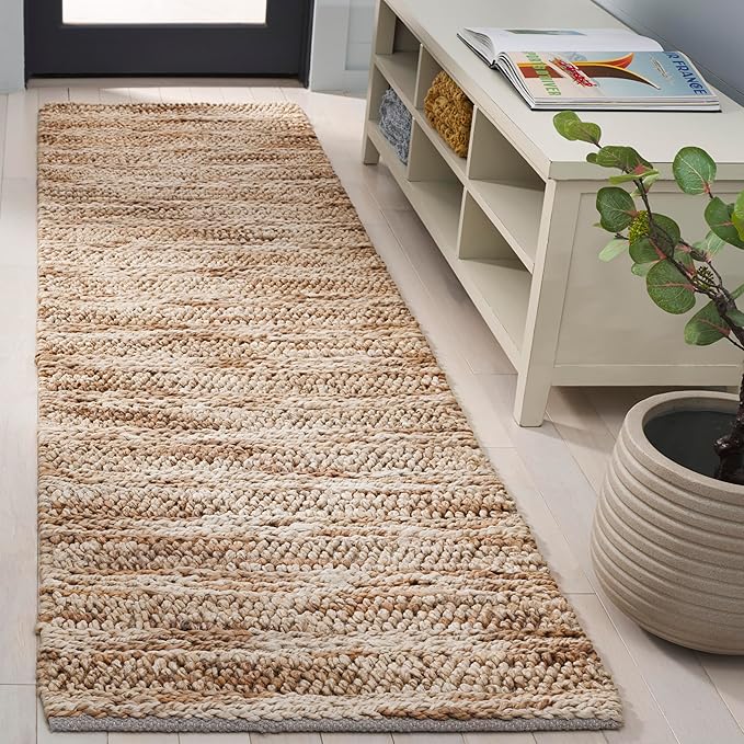 SAFAVIEH Natural Fiber Couture Collection Runner Rug - 2'3" x 8', Ivory & Natural, Handmade Jute, Ideal for Living Room, Hallway, Foyer, Bedroom (NFC101A-28)