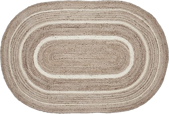 VHC Brands Jute Rug Oval with Pad, Natural and Cr