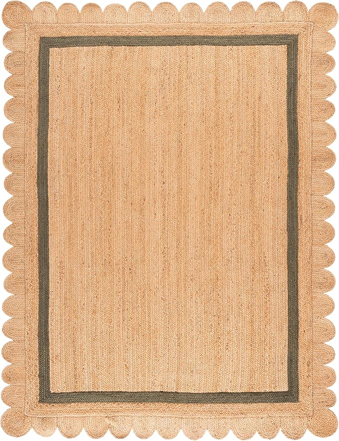 SAFAVIEH 8x10 Area Rug - Natural Fiber Collection - Large - Natural & Olive, Handmade Jute, Ideal for Living Room, Bedroom, Dining Space (NF896X)