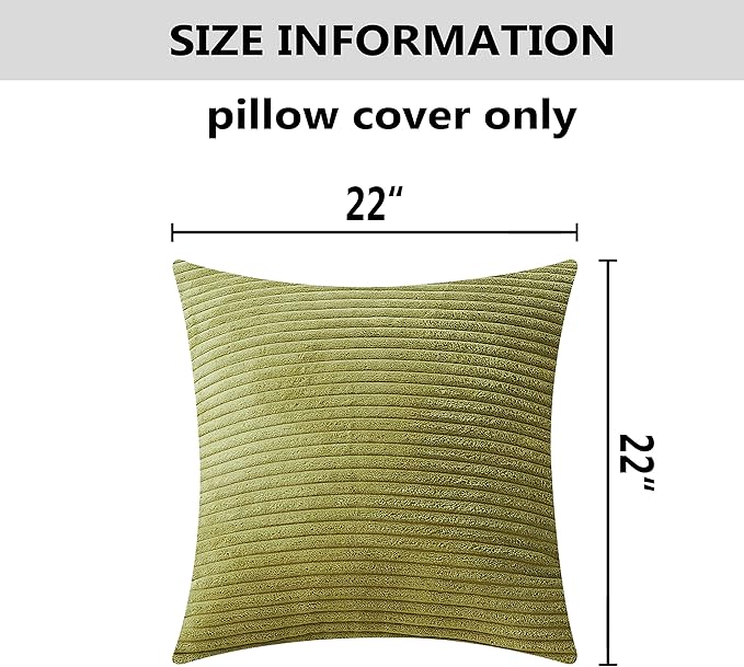 Home Brilliant Set of 2 Corduroy Spring Pillow Covers Sofa Pillows Decorative Striped Velvet Floor Pillows for Chair Couch Decor, 55cm, 22 x 22 Inch, Grass Green
