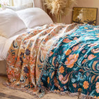 Boho Throw Blanket - 100% Cotton Ultra Soft Muslin Blanket, 60"x80" Lightweight Floral Bird Framhouse Bedding Spring Blanket for Bed, All Season Green Bohemian Bedroom Home Decor Quilt