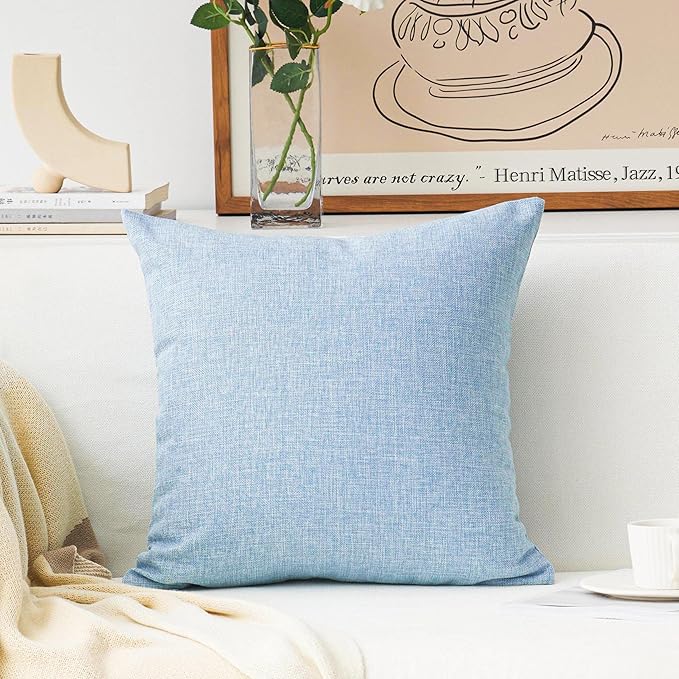 Home Brilliant Lined Linen Square Pillow Cover 18x18 Sky BlueThrow Pillow Cover for Sofa Couch Bench, Light Blue, 18 x 18 inch (45cm)