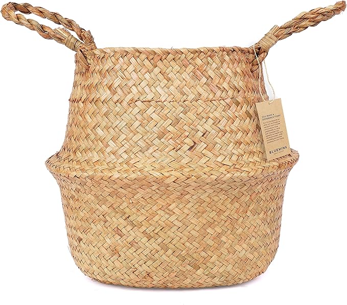 Blueming Home Olive Tree Basket – Wicker Seagrass Planter for Tall Indoor Fake Plants, Decorative Rattan Basket for Houseplants, Snake Plant, Monstera, 7-8 Inch Pots (Original, Medium)