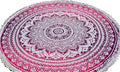 Round Beach Tapestry Turquoise Mandala Throw/Boho Hippie Beach Blanket Roundie/Indian Cotton Bohemian Large Round Table Cloth-Home Decor/Yoga Mat Meditation Picnic Rug (70", Pink and White)
