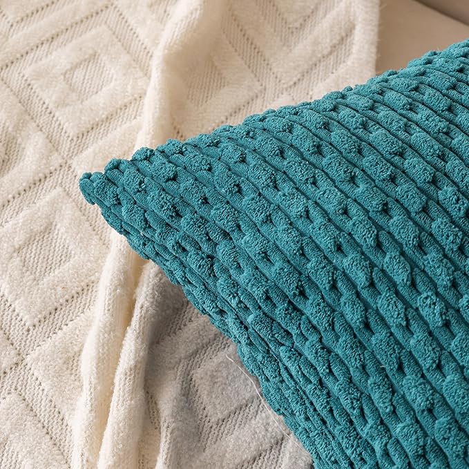 Set of 4 Teal Decorative Throw Pillow Covers 24x24 Inch Corduroy Pillow Covers for Bed Couch Sofa Living Room Soft Square Cushion Cases